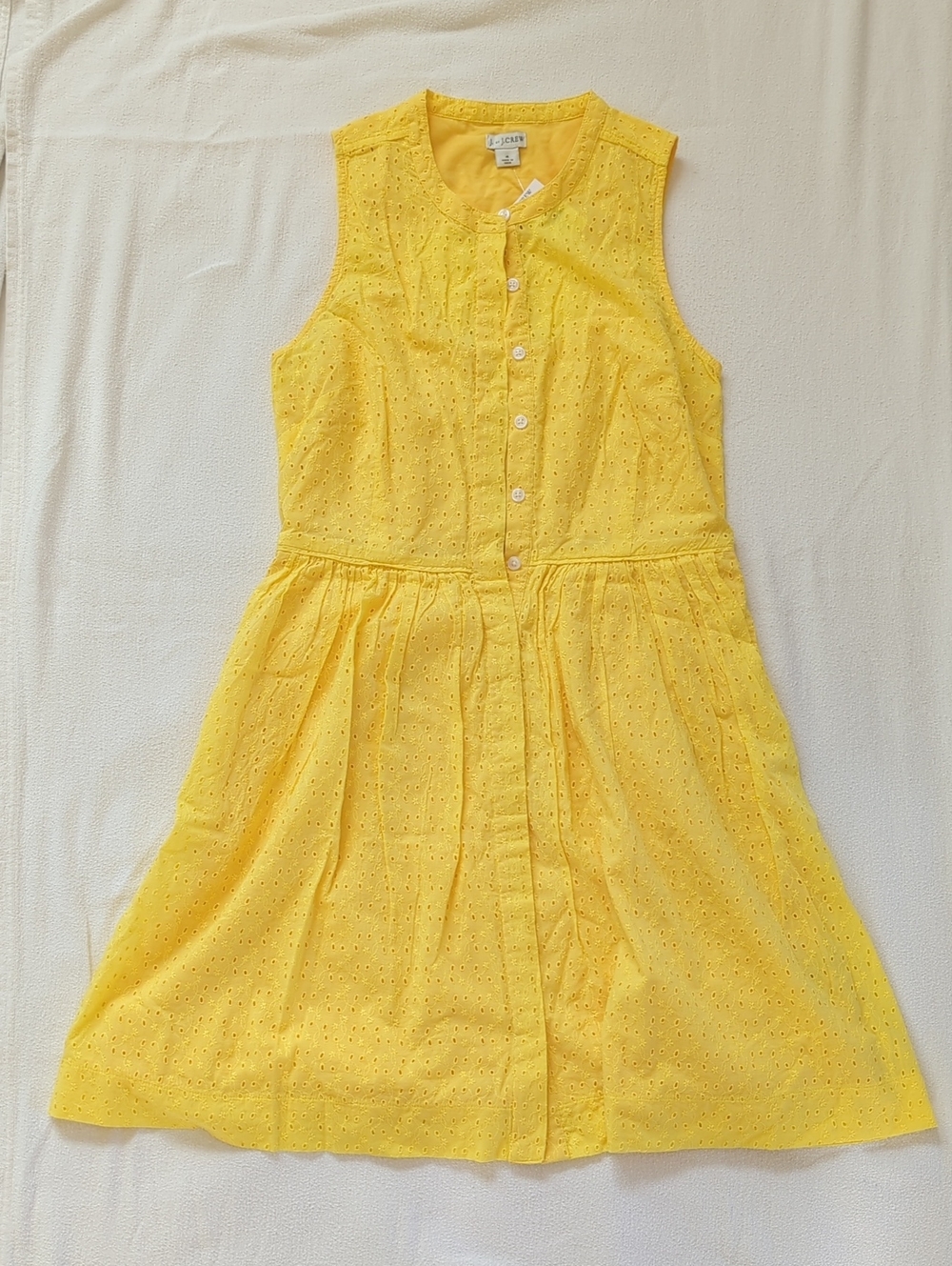 J. Crew Sleeveless Eyelet Button-Front Dress - Yellow